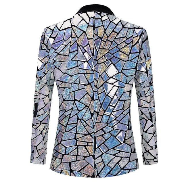 Luxury Men’s Laser Sequin Tuxedo Blazer – One Button Shawl Lapel Dress Suit Jacket for Weddings, Proms, Parties & Formal Events