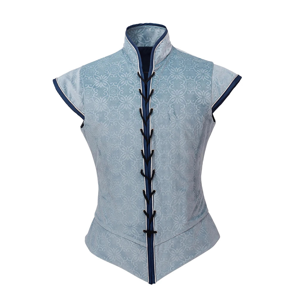 Light blue vest with dark blue accents on a white background