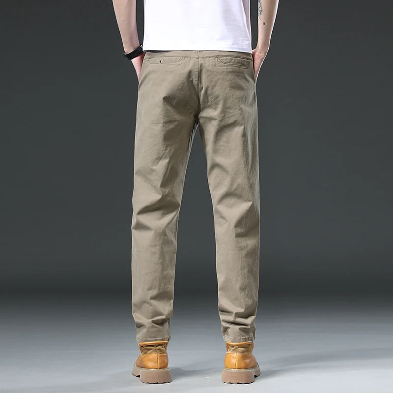 Cotton Cargo Trousers Men Outdoor Fit Straight Solid Color Sweatpants Man