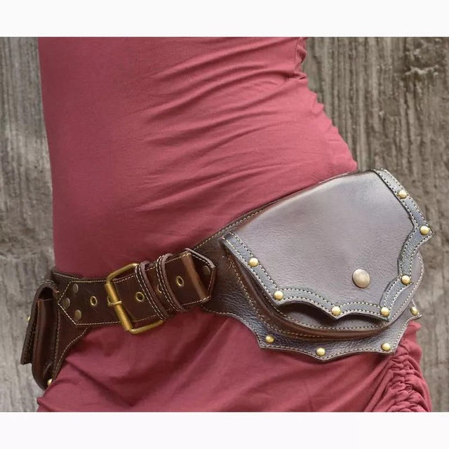 Medieval Steampunk PU Leather Utility Belt Vintage Hip Bag Pocket Women Fanny Pack Viking Knight Festival Waist Wallet