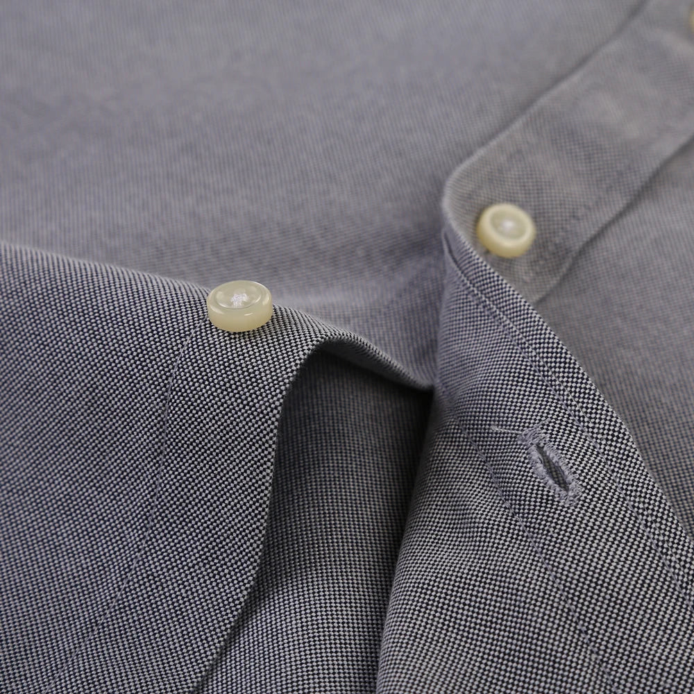 Men's Fashion Long Sleeve Solid Oxford Shirt Single Patch Pocket Standard-fit Button-down Collar Shirts
