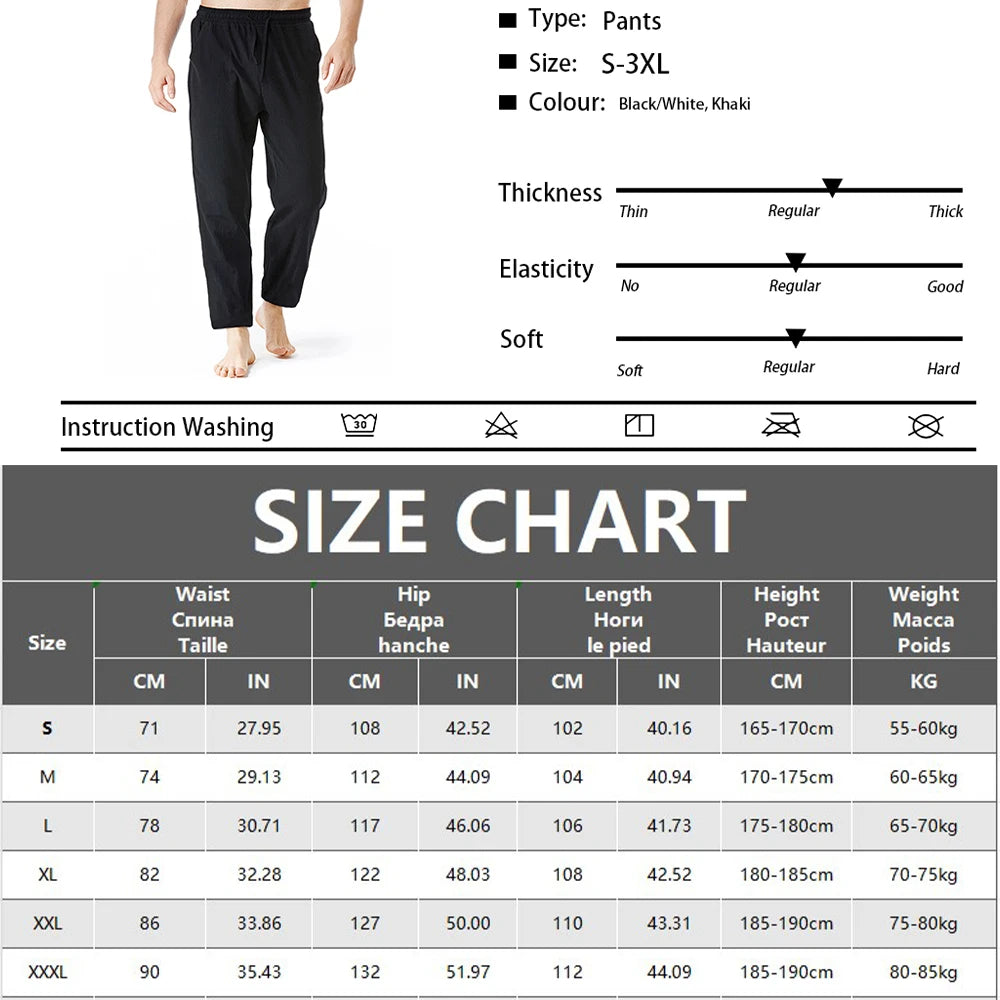 Men's Summer Casual Lightweight Breathable Pants Loose Fit Elastic Waist Trousers