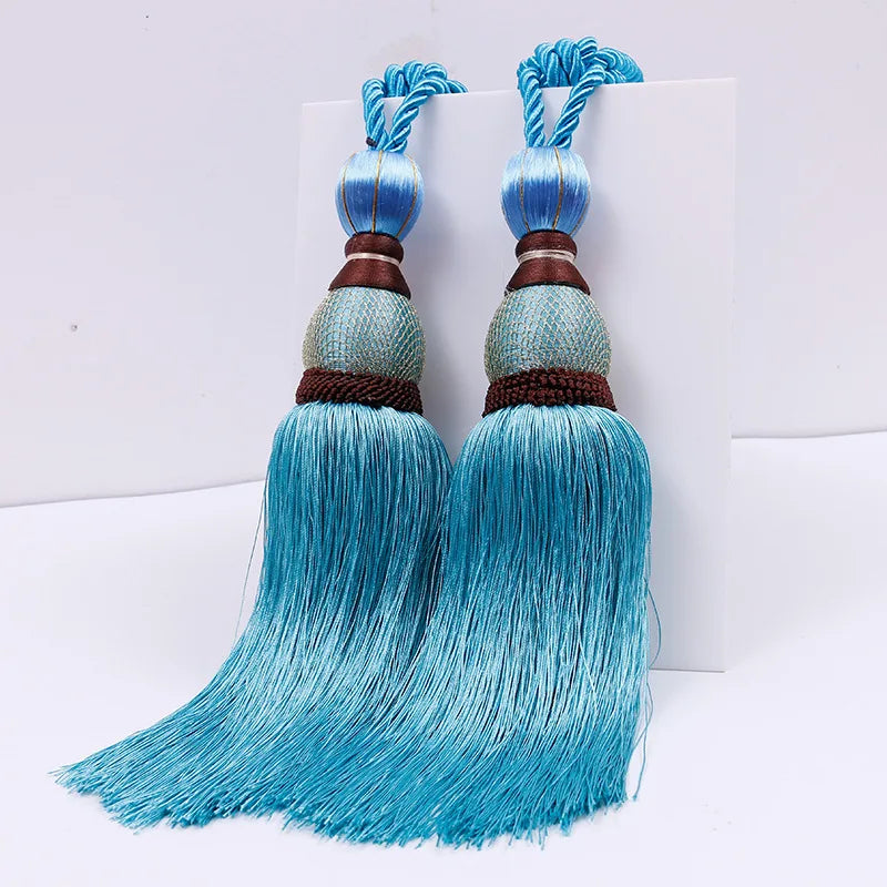 Pair of Large Luxury Curtain Tassels – Decorative Polyester Silk Gold Tiebacks with Tennis-Style Hanging Ear Design for Home & Living Room Drapes