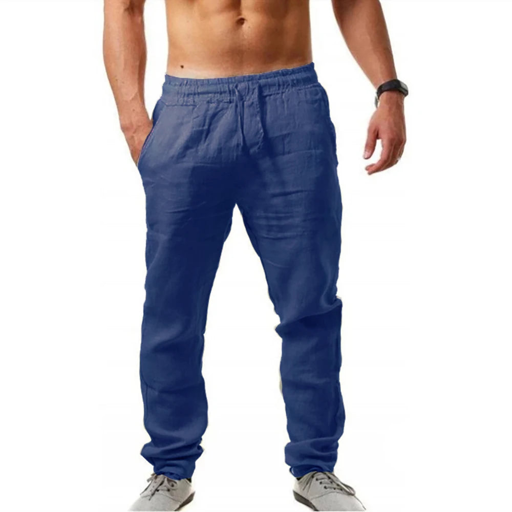 Men's Summer Casual Lightweight Breathable Pants Loose Fit Elastic Waist Trousers