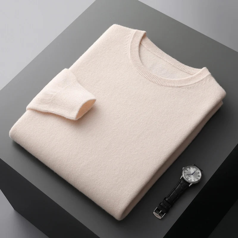 Men’s 100% Merino Wool Jumper – Crew/O-Neck Pullover Soft Warm Breathable, Solid Colour