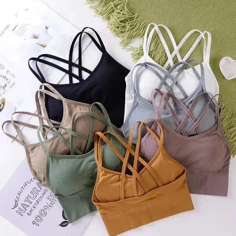 Women Tops Back Cross Strap Tank Top Push Up Running Sports Bra Breathable Soft Fitness Beauty Solid Color Yoga Bra