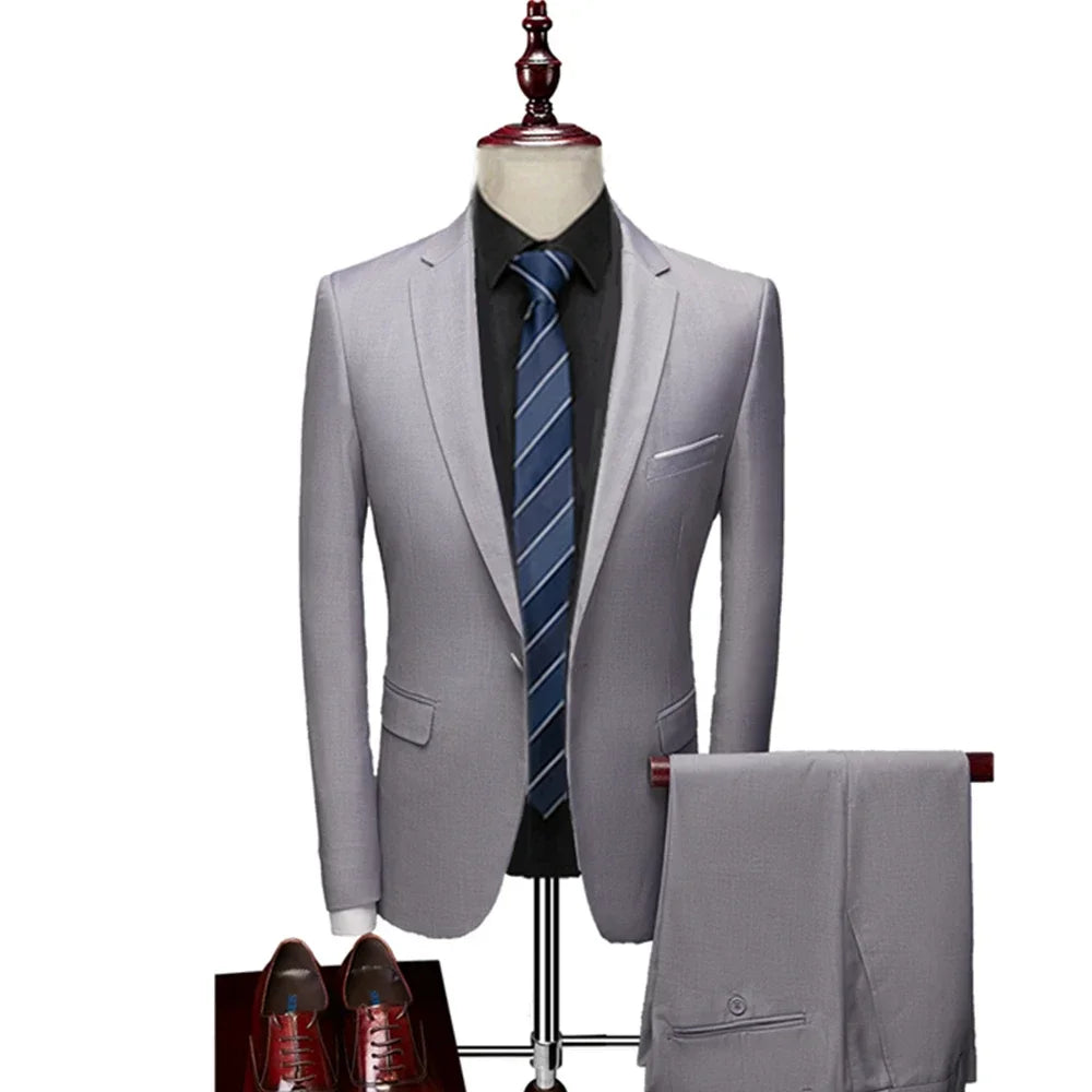 Men’s 3-Piece Slim Fit Suit Set – Blazer, Vest & Pants | Casual Business Solid Color Outfit