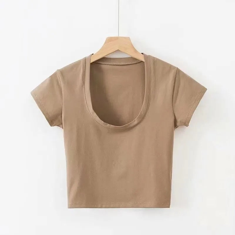 Summer Slim Sports Short Sleeve U-Neck Tee Tank Tops