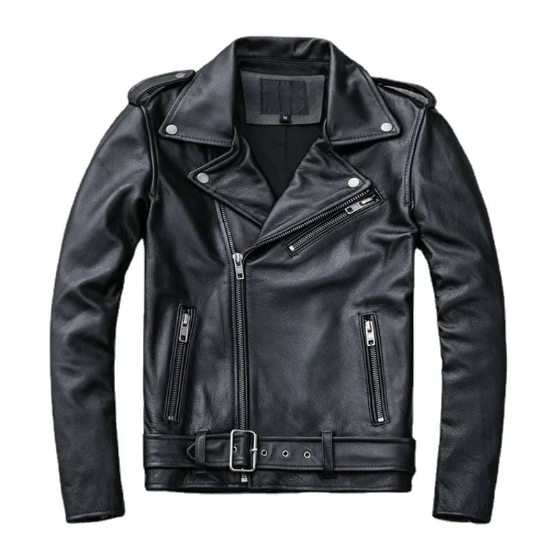 Black leather jacket with zippers on a white background