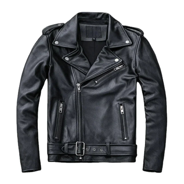Black leather jacket with zippers on a white background