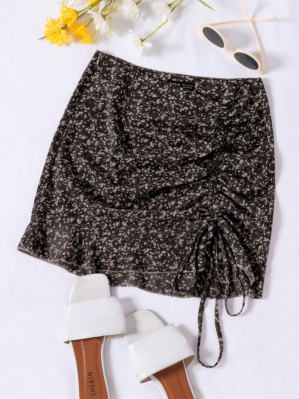Women Ruffle Summer Mini Skirts Knot Ruched Floral Print