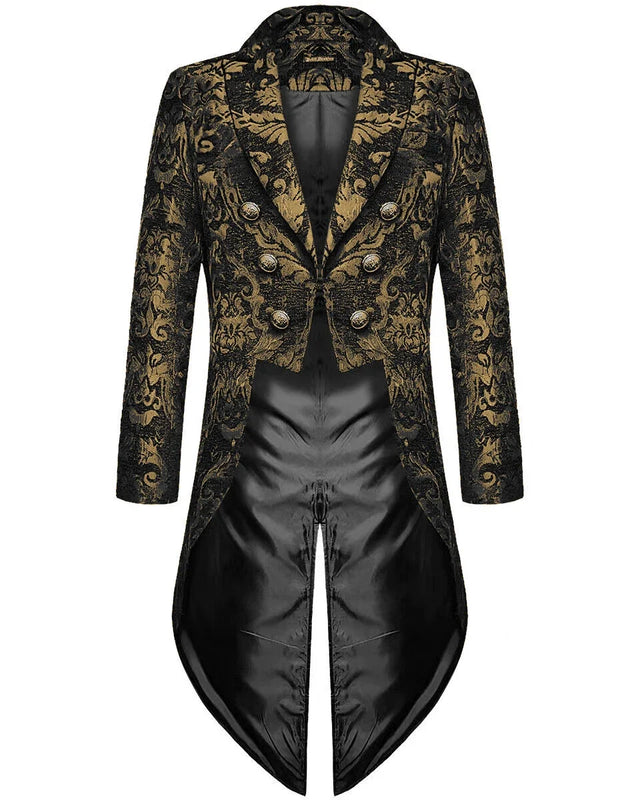 Men's Gothic Victorian Tailcoat – Gold Black Brocade Steampunk Jacket