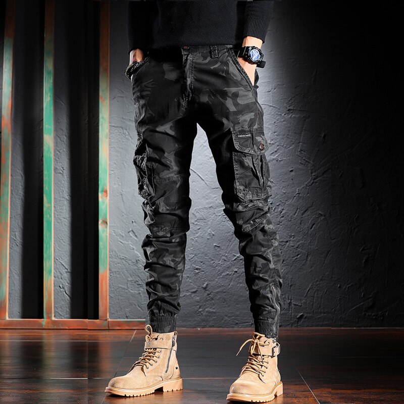 Men Jeans Camouflage Military Trousers Multi Pockets Casual Cargo Pants Hombre Zipper Bottom Hip Hop Joggers