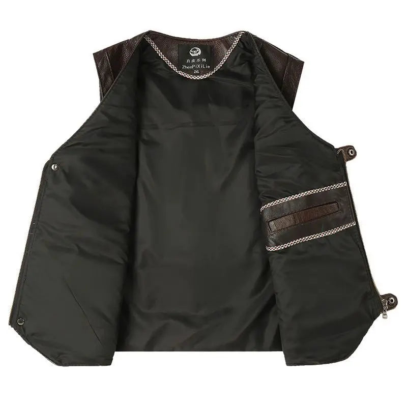 Men’s Slim Fit Genuine Cowhide Leather Vest – Multi Pocket Real Leather Waistcoat
