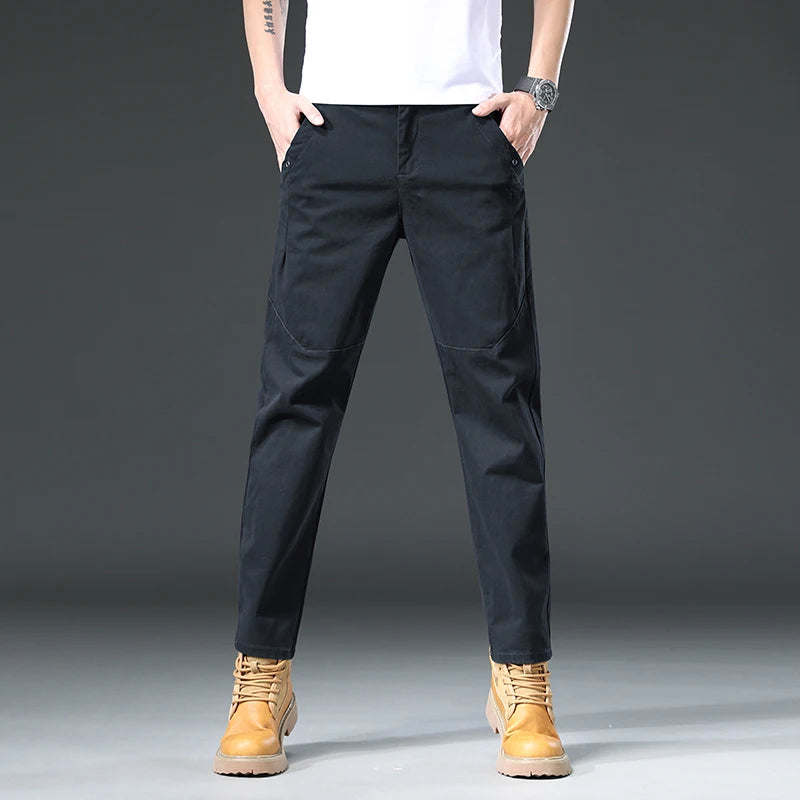 Cotton Cargo Trousers Men Outdoor Fit Straight Solid Color Sweatpants Man