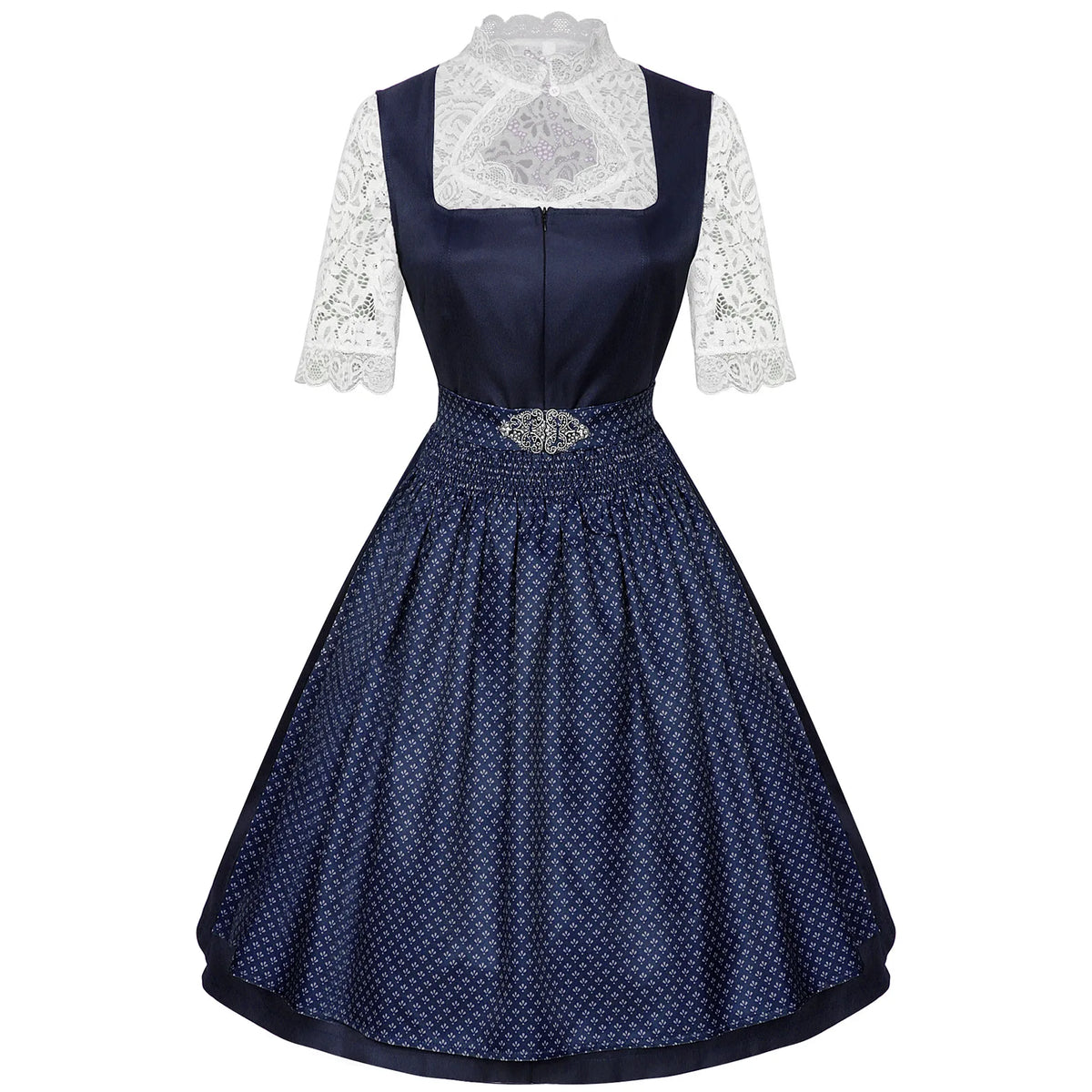 Women’s Elegant Dirndl Dress Set – Oktoberfest Bavarian Costume with Lace Blouse & Patterned Apron