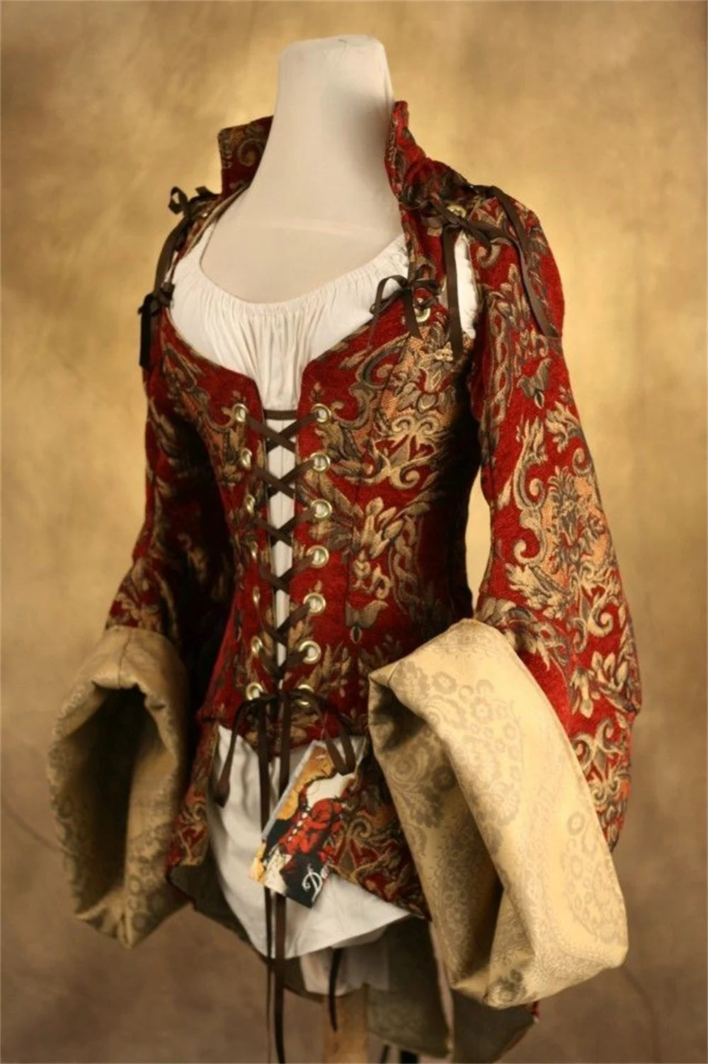 Women’s Renaissance Gothic Pirate Steampunk Corset Coat Vest Jacket with Detachable Sleeves