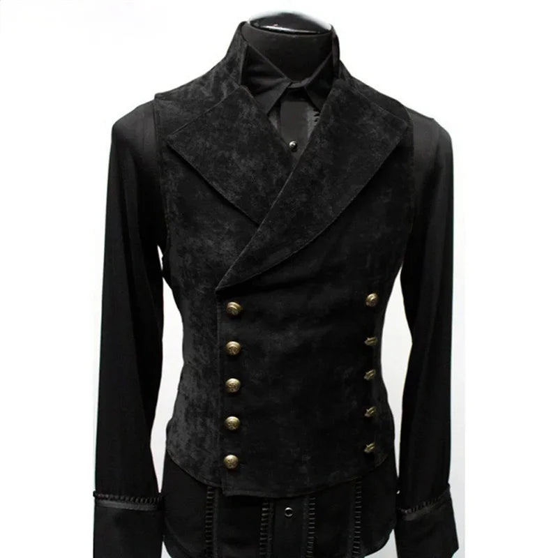 Men’s Victorian Steampunk Velvet Waistcoat – Double-Breasted Gothic Tailored Vest