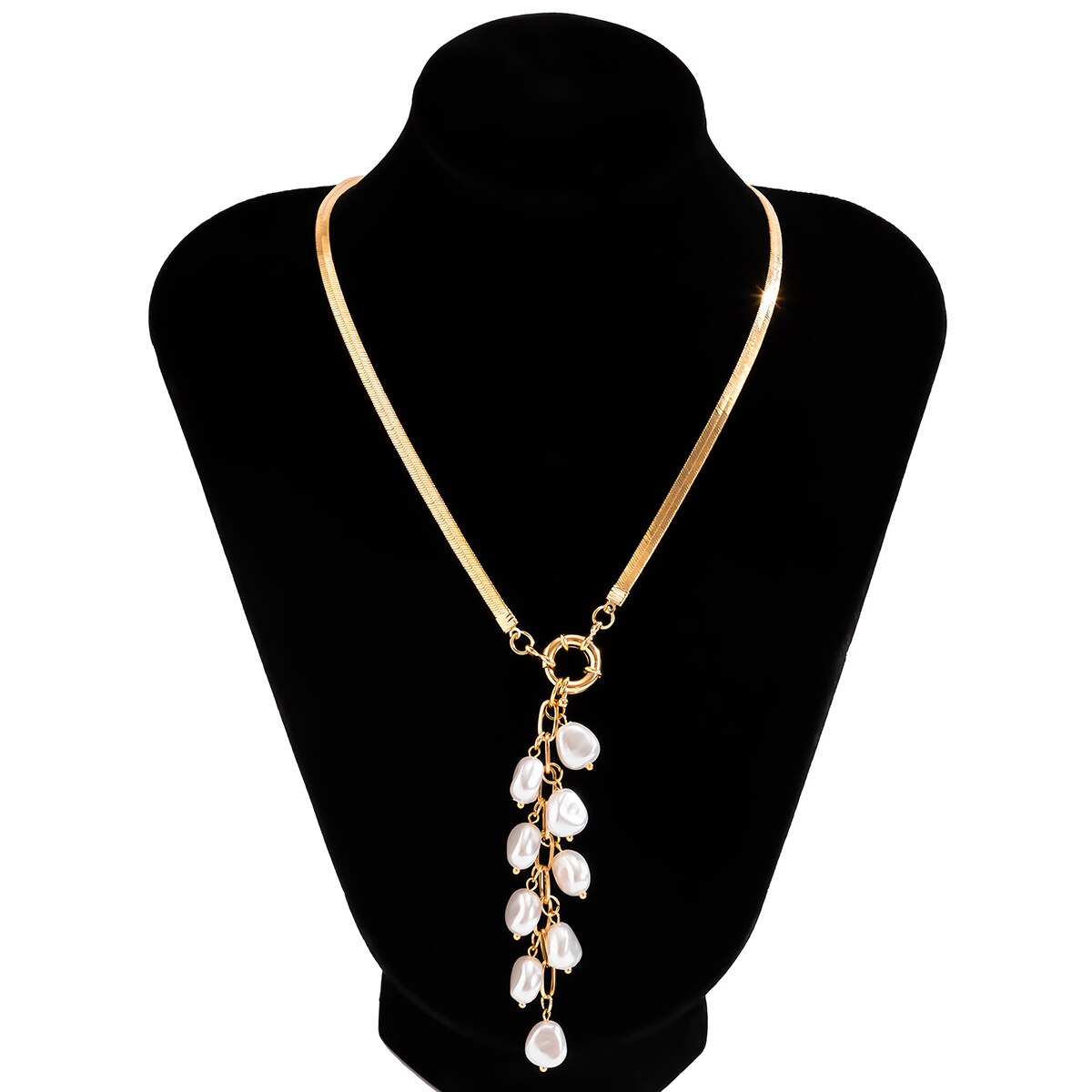 Pearl Pendant Snake Chain Tassel Choker Necklace