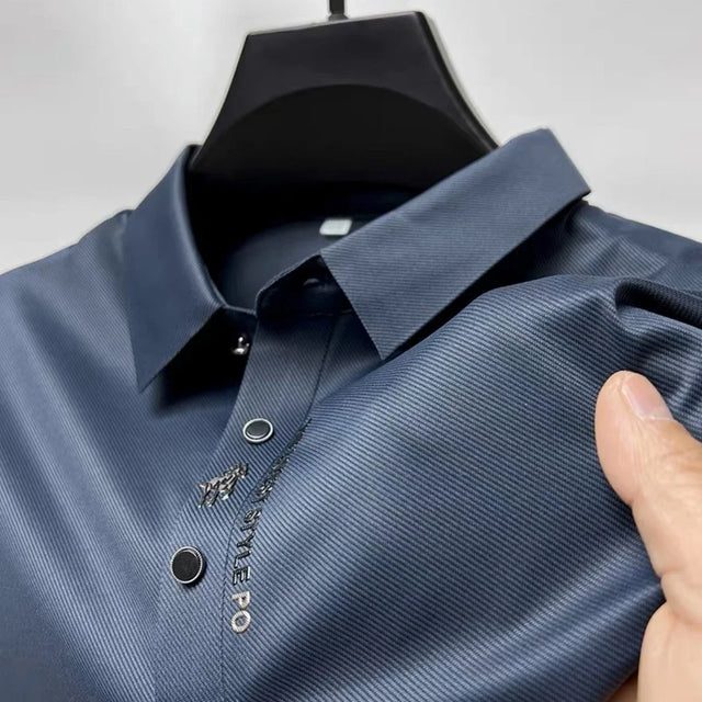Ice Silk Embroidery Summer Polo Shirt Lapel Elasticity T-shirt Short Sleeve