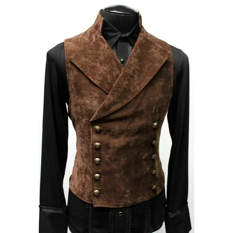 Men’s Victorian Steampunk Velvet Waistcoat – Double-Breasted Gothic Tailored Vest