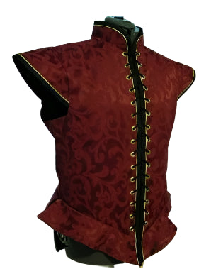 Medieval Renaissance Tudor Elizabethan Jerkin Vest – Colonial Blue Brocade Costume Vest for Men