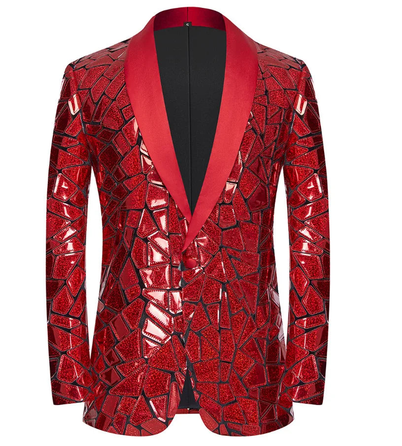 Luxury Men’s Laser Sequin Tuxedo Blazer – One Button Shawl Lapel Dress Suit Jacket for Weddings, Proms, Parties & Formal Events