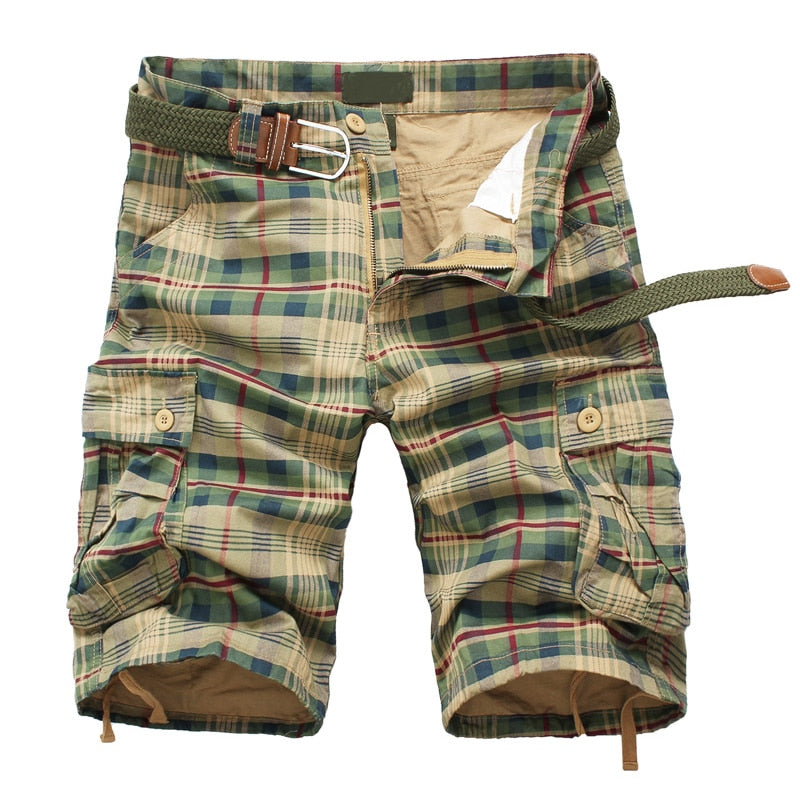 Summer Cotton Comfortable Plaid Outdoor Sports Beach Cargo  Pants Shorts Loose