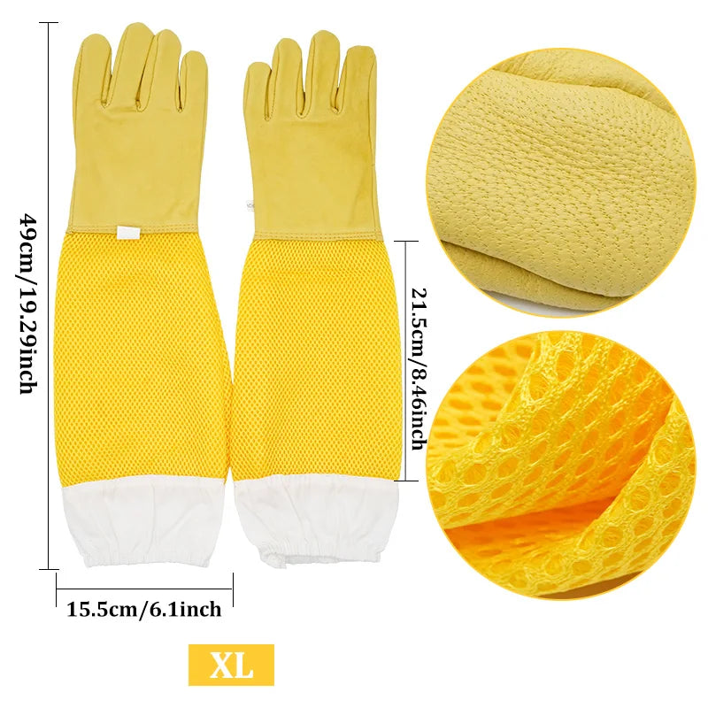 Ventilated Beekeeper Gloves with Protective Sleeves – Professional Anti‑Bee Apiculture Gloves