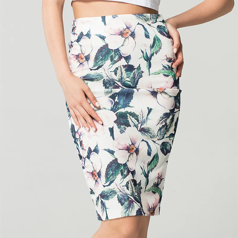 Summer Style Floral Print Midi Skirt Women Spring Pencil Skirt