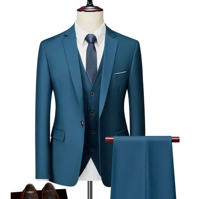 Men’s 3-Piece Slim Fit Suit Set – Blazer, Vest & Pants | Casual Business Solid Color Outfit