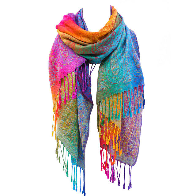 Luxury Rainbow Paisley Pashmina Scarf – Soft Silk-Feel Fashion Shawl Wrap