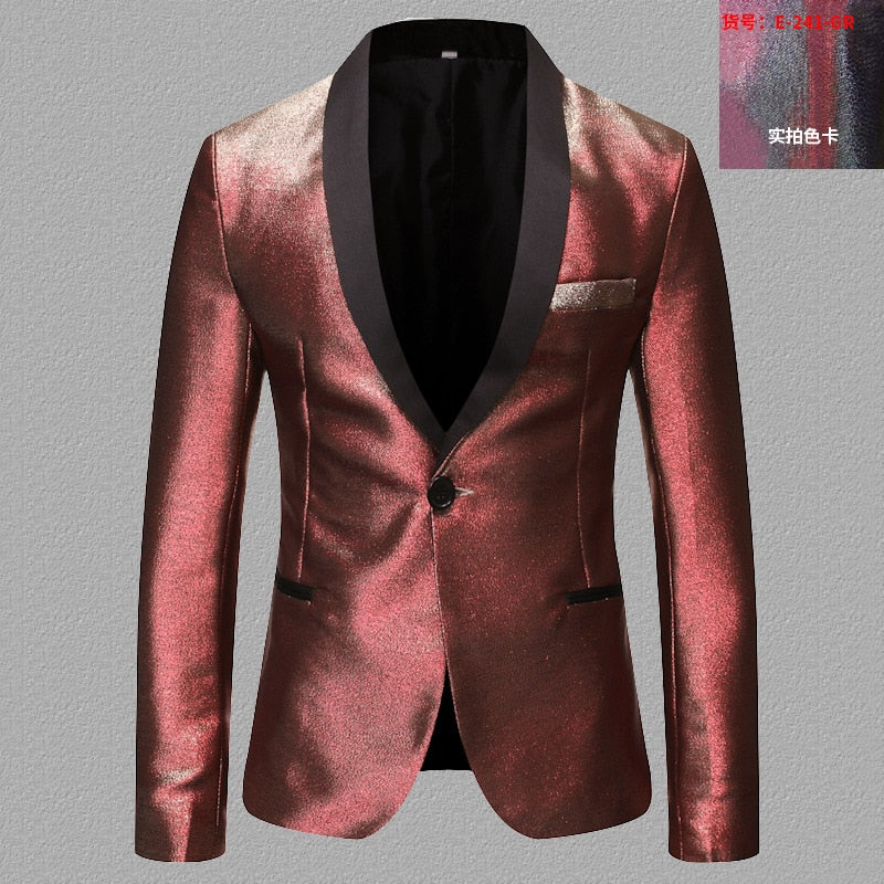 Men s Shiny Fashion Gradient Dress Blazer One Button Shawl Lapel Elega