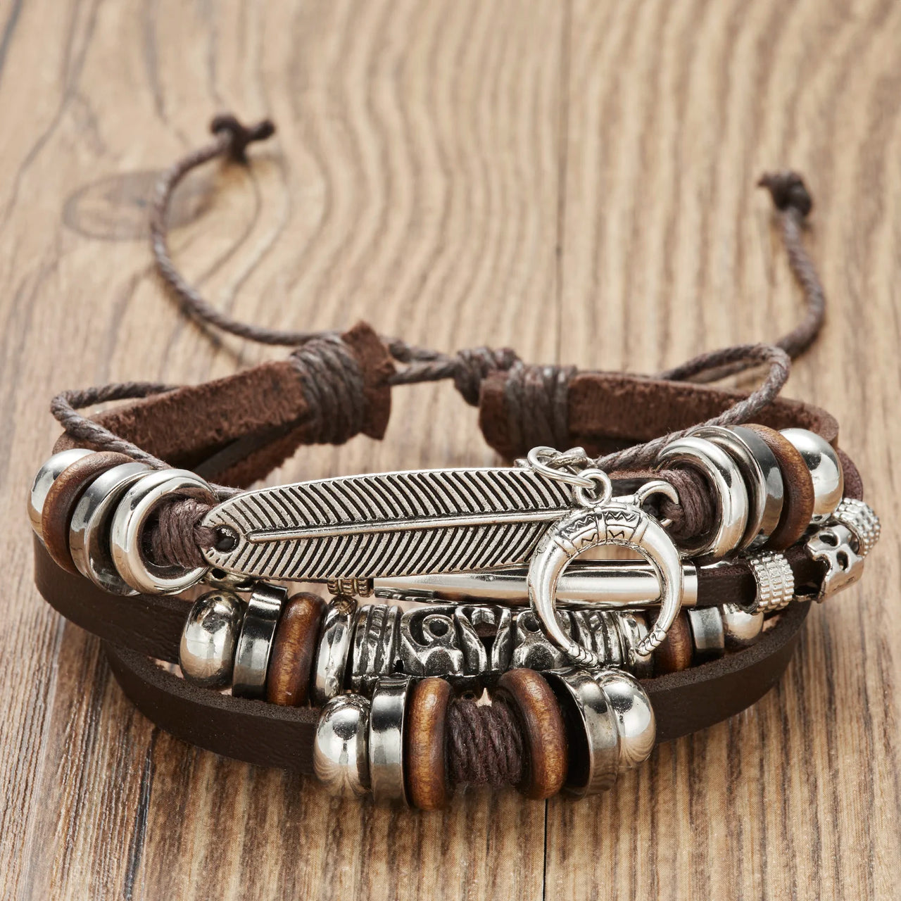 Vintage Brown Multilayer Braided Rope Bracelets Charm Wrap Wristbands