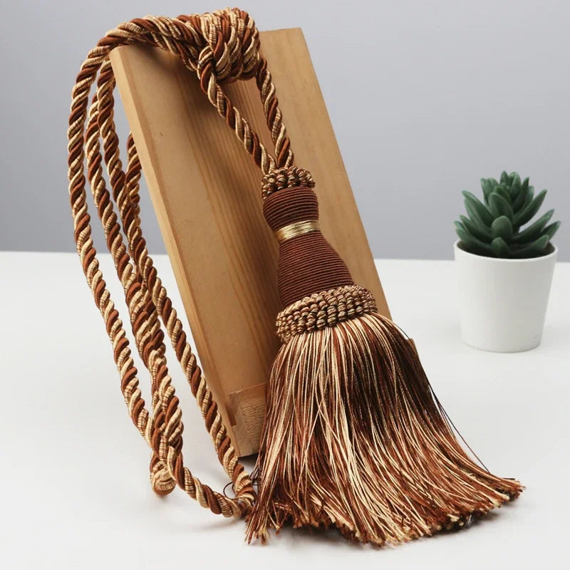 Polyester Tassel Curtain Tiebacks – Handmade Rope Curtain Holdbacks with Decorative Hanging Balls for Living Room & Home Déco