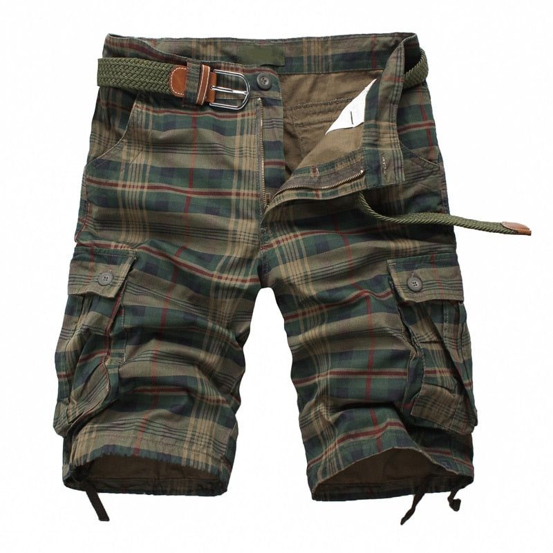 Summer Cotton Comfortable Plaid Outdoor Sports Beach Cargo  Pants Shorts Loose