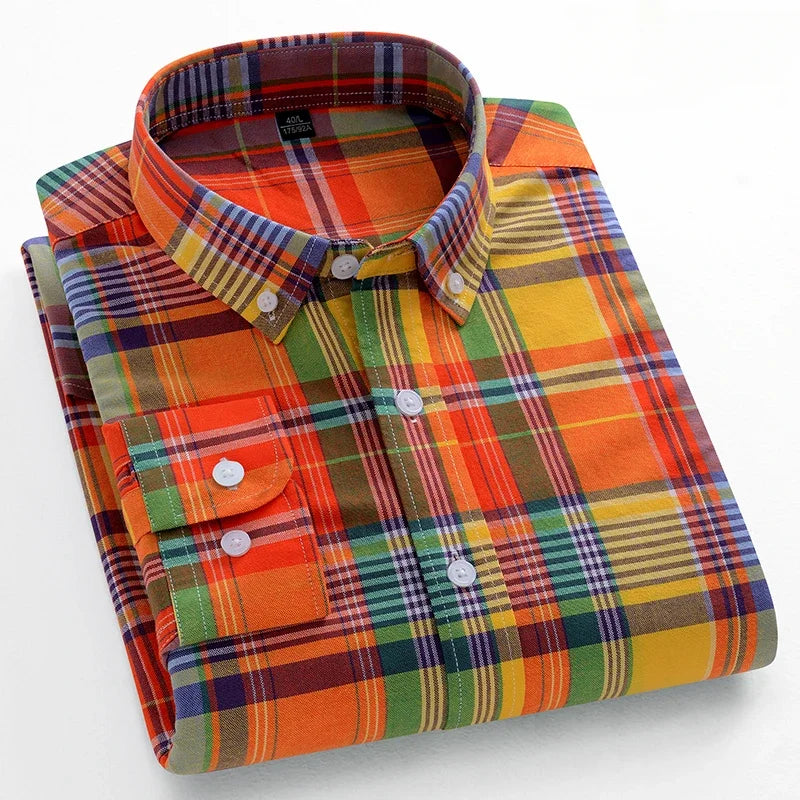 Men's slim fit shirt 100% cotton long-sleeve shirts plaid