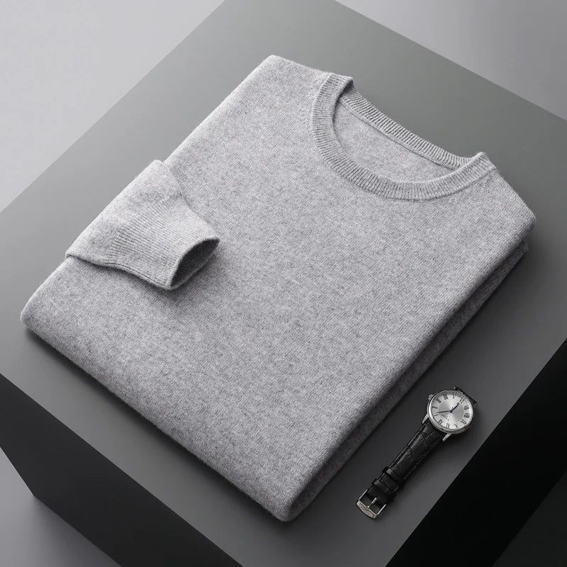 Men’s 100% Merino Wool Jumper – Crew/O-Neck Pullover Soft Warm Breathable, Solid Colour