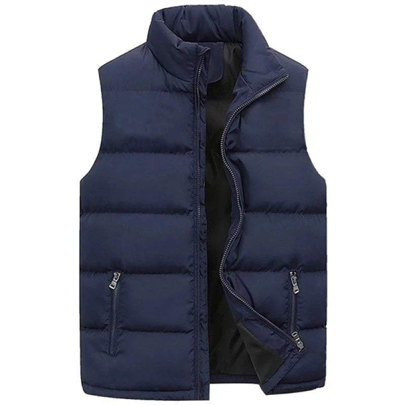 Men's Warm Puffer  Vest Jacket Winter Sleeveless Waterproof Zip Waistcoat Stand Collar Casual