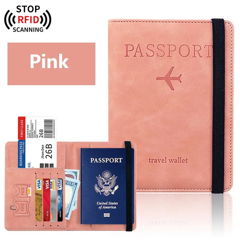 RFID Blocking Passport Holder – PU Leather Travel Wallet with Card Slots & Boarding Pass Pocket