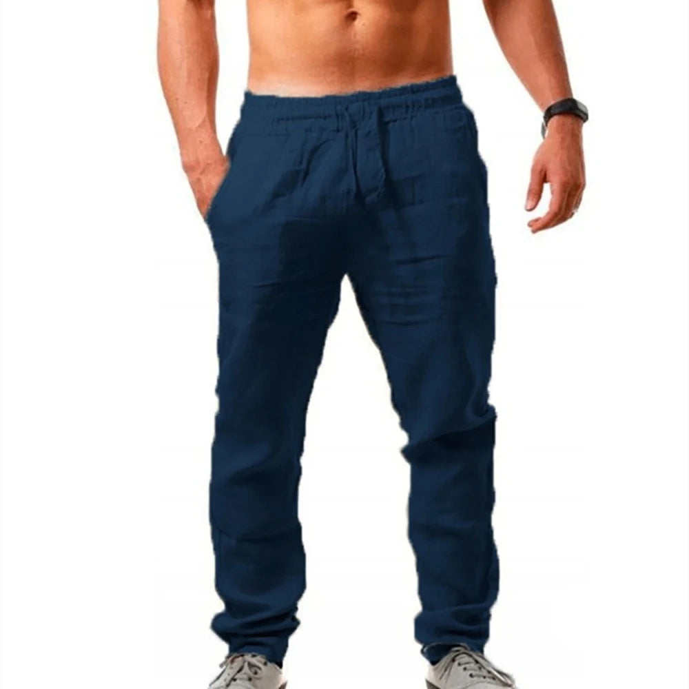 Men's Summer Casual Lightweight Breathable Pants Loose Fit Elastic Waist Trousers