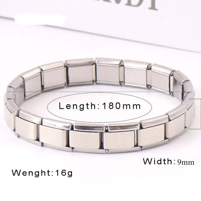 Unisex Stainless Steel Bracelet – 9mm Silver Link Elastic Band, Simple Trendy Charm Jewelry for Daily Wear & Parties
