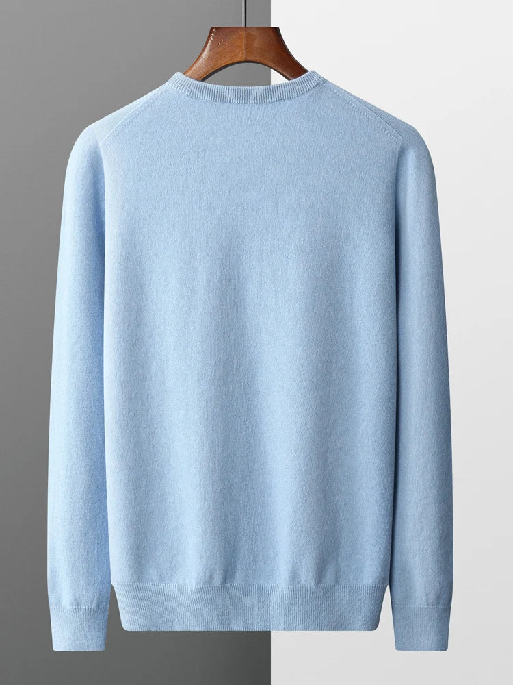 Men’s 100% Merino Wool Jumper – Crew/O-Neck Pullover Soft Warm Breathable, Solid Colour