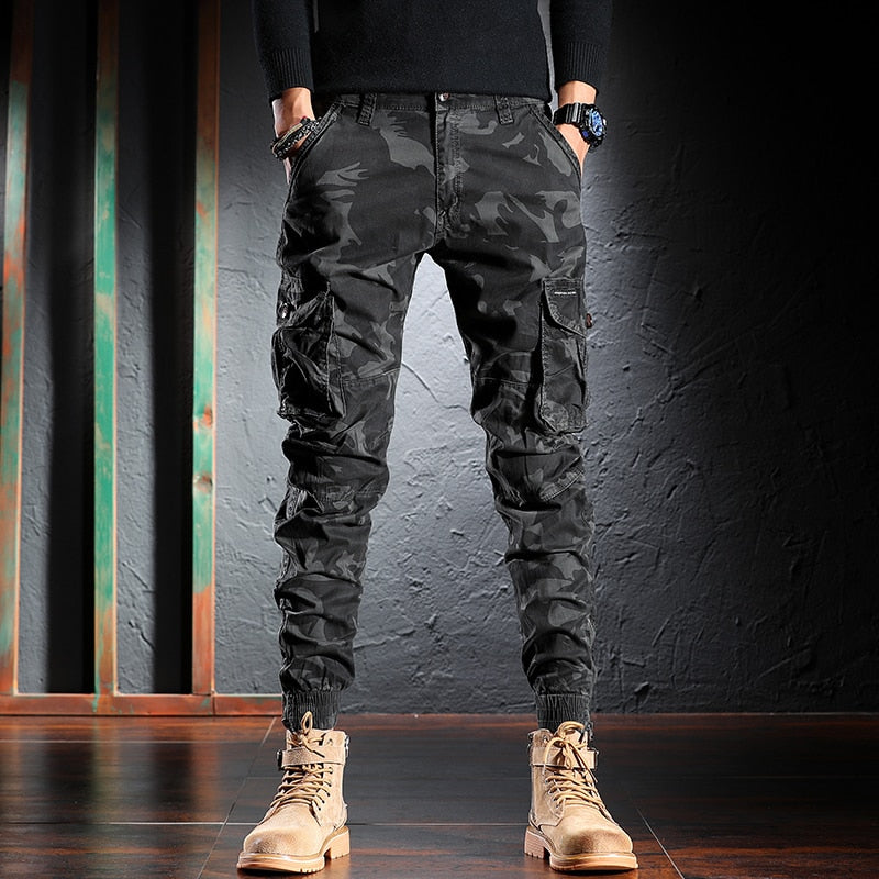 Men Jeans Camouflage Military Trousers Multi Pockets Casual Cargo Pants Hombre Zipper Bottom Hip Hop Joggers