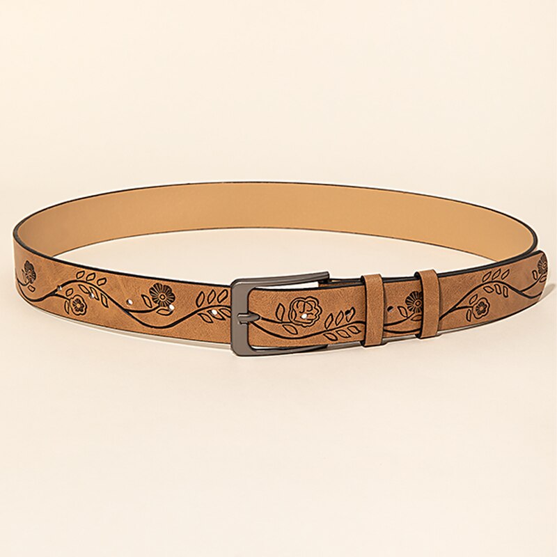 Retro Style PU Leather Printed Pattern Commuter Belt