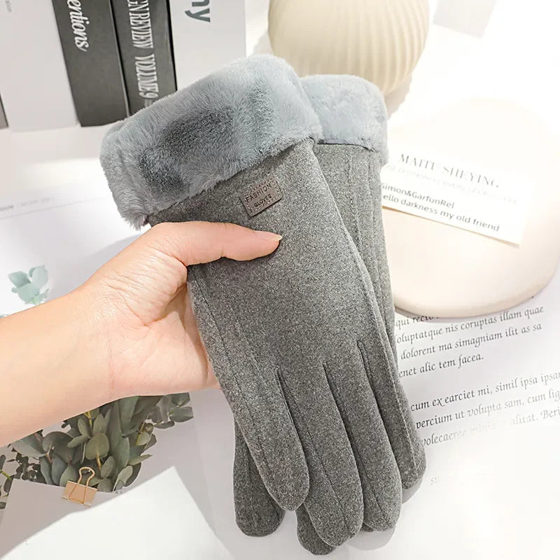 Women Winter Thick Plush Gloves Fashion Warm Suede Outdoor Guantes Lady Touchscreen