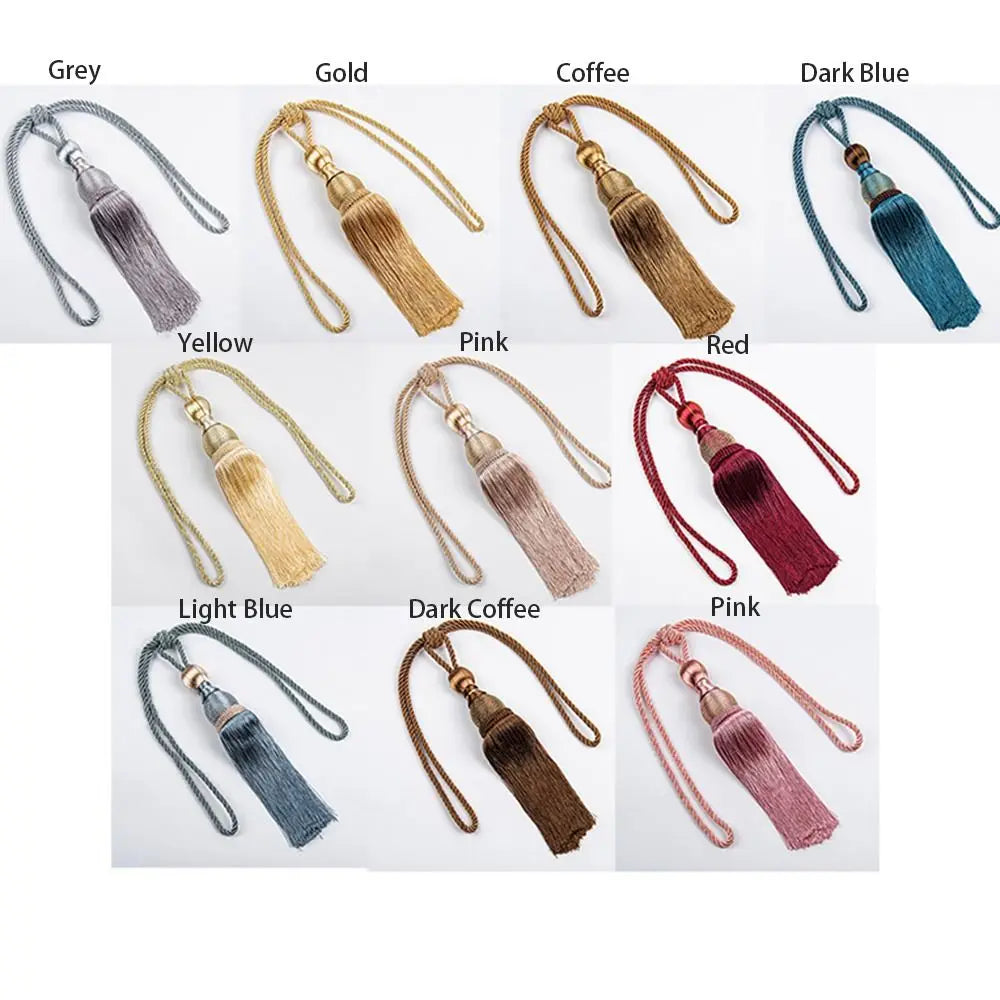 Curtain Tassel Tiebacks – Punch-Free Polyester Yarn Tassel with Gold Wire & Decorative Hanging Balls – Multicolor Window Drapery Holdbacks