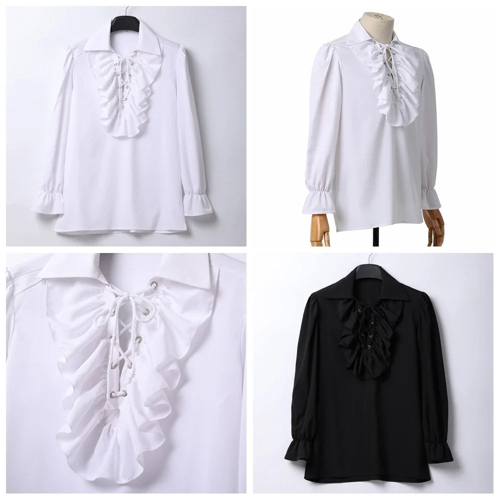 Men’s Ruffled Pirate Shirt – Gothic Renaissance Lace-Up Poet Blouse for Cosplay & Festivals