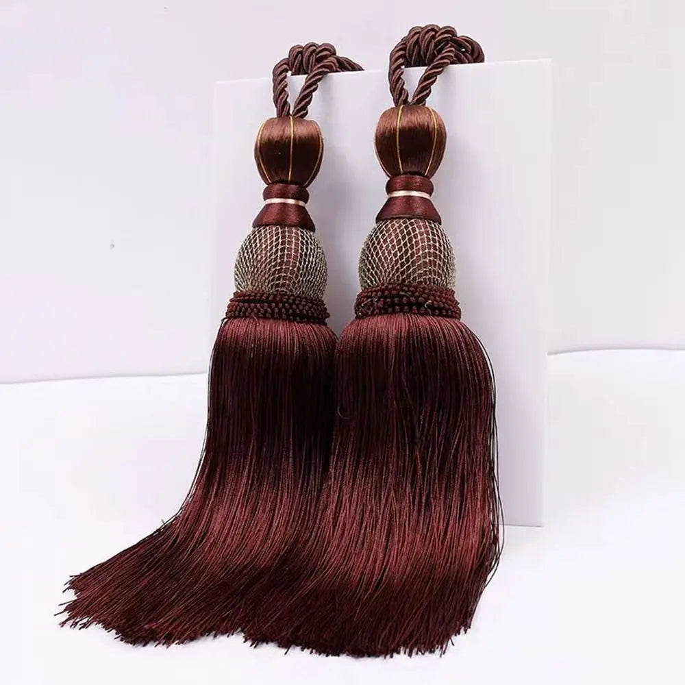 Curtain Tassel Tiebacks – Punch-Free Polyester Yarn Tassel with Gold Wire & Decorative Hanging Balls – Multicolor Window Drapery Holdbacks