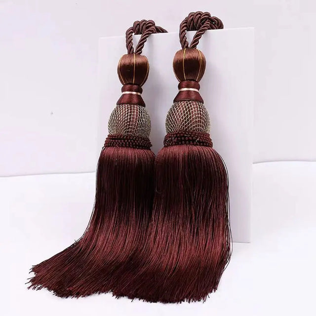 Curtain Tassel Tiebacks – Punch-Free Polyester Yarn Tassel with Gold Wire & Decorative Hanging Balls – Multicolor Window Drapery Holdbacks